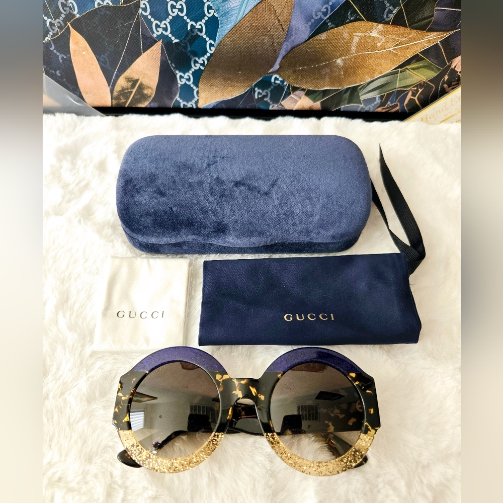 ‼️SOLD‼️New- Gucci Acetate Round Sunglasses Blue Havana Brown - Picture 16 of 16